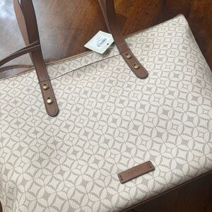 Fossil - Cream and Brown Tote Bag